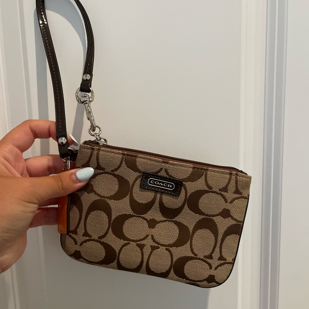 Coach Tan and Brown Signature Wristlet